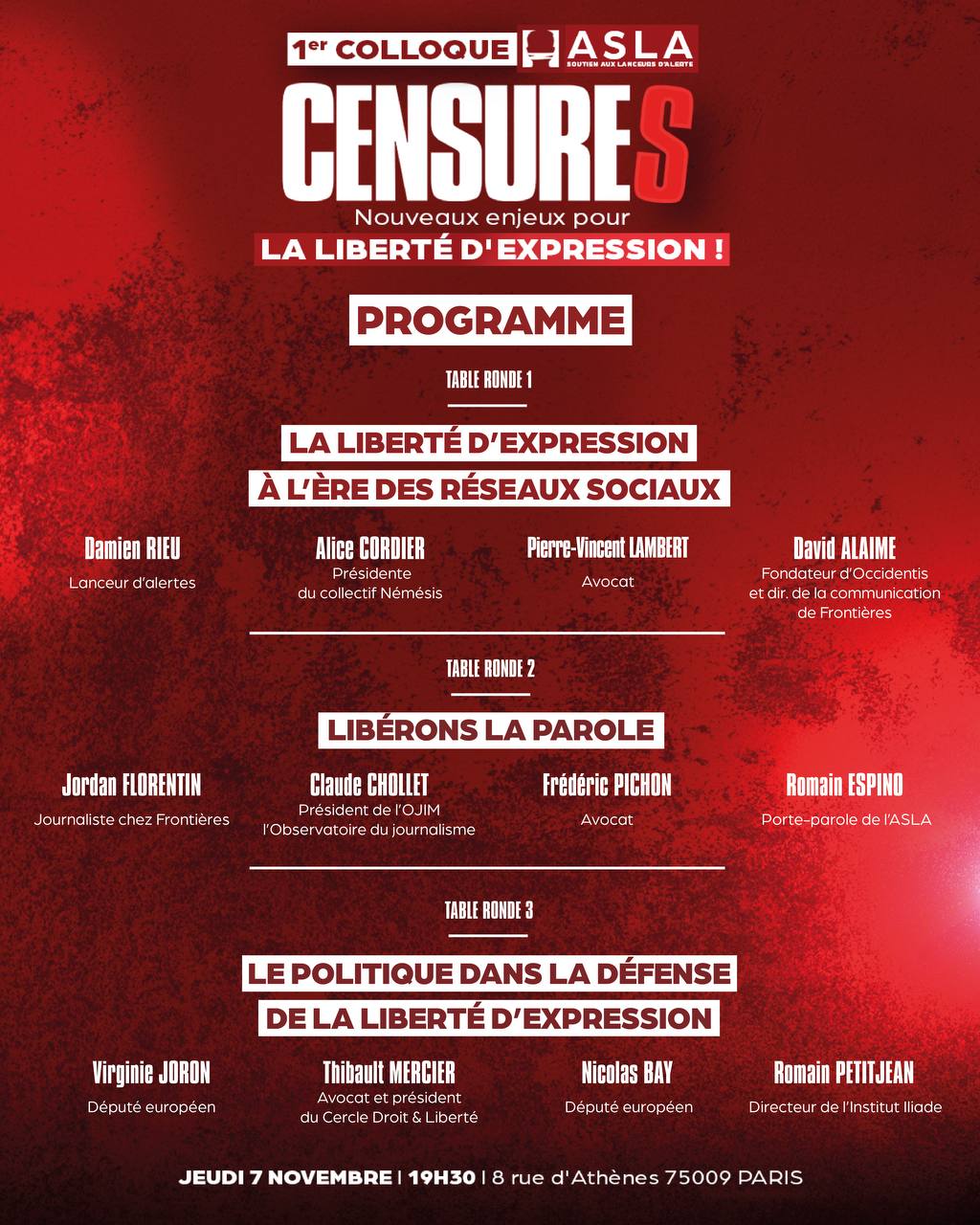 Voici le programme officiel de notre premier colloque « Censures – Nouveaux enjeux pour la liberté d’expression »