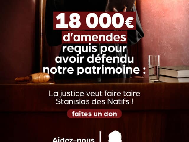 18 000 euros d’amendes requis pour avoir défendu notre patrimoine : la justice veut faire taire Stanislas des Natifs !